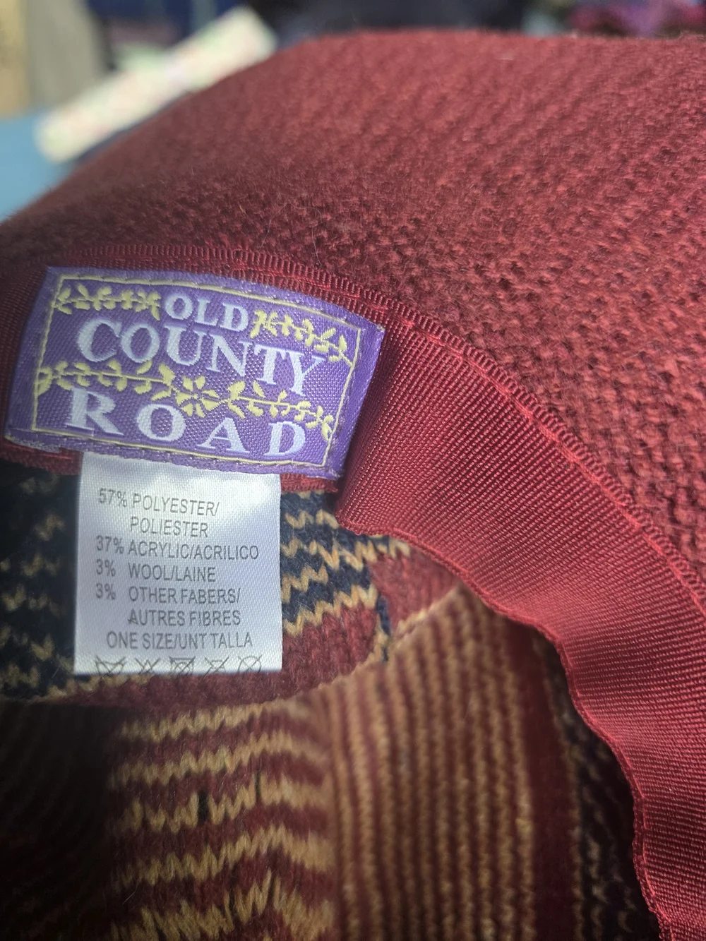 Old County Road Burgundy Woven Bohemian Panama / Fedora Hat OS